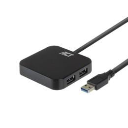 ACT 4-poorts hub met stroomadapter USB 3.2 zwart