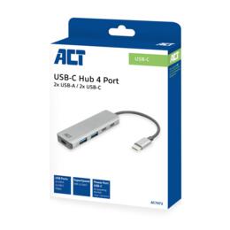 ACT 4-poorts USB-C hub met 2xUSB-A en 2xUSB-C