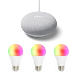 3-pack Woox R4553 Slimme E27 RGB lamp en Google Nest Mini
