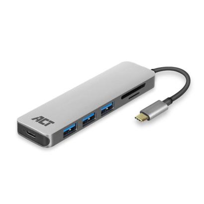 ACT 3-poorts USB 3.0 & 1x USB-C hub, kaartlezer, 85W PD