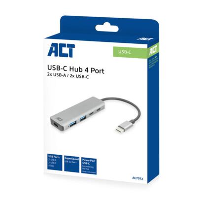 ACT 4-poorts USB-C hub met 2xUSB-A en 2xUSB-C