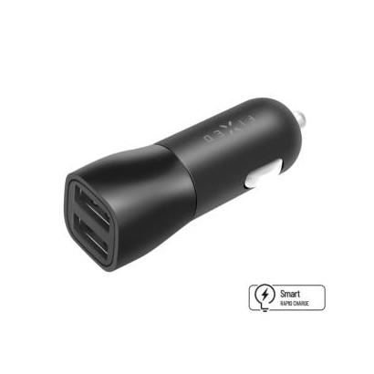 Fixed 2-poorts USB-A 15W telefoon autolader zwart