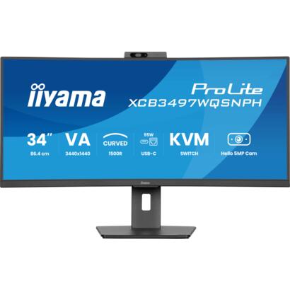34" iiyama XCB3497WQSNPH-B1 Curved VA Hello camera/microfoon