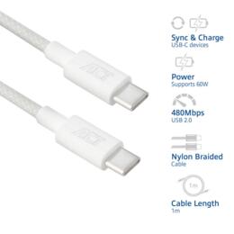 ACT USB-C 2.0 naar USB-C snellaadkabel 60W 1 meter wit