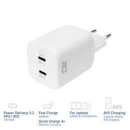 ACT 2 poorts USB-C thuislader 100W  PPS, AVS, GaN snellader