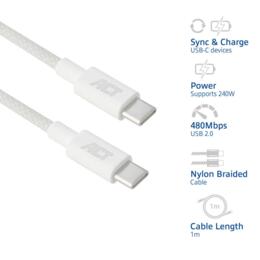 ACT USB-C 2.0 naar USB-C snellaadkabel 240W 1 meter wit