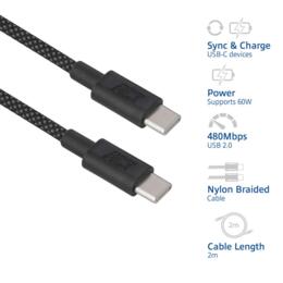 ACT USB-C 2.0 naar USB-C snellaadkabel 60W 2 meter zwart