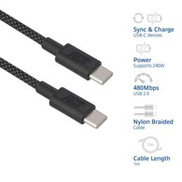 ACT USB-C 2.0 naar USB-C snellaadkabel 240W 1 meter zwart