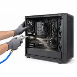 Computer intern schoonmaken met perslucht (compressor)