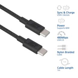 ACT USB-C 2.0 naar USB-C snellaadkabel 60W 1 meter zwart