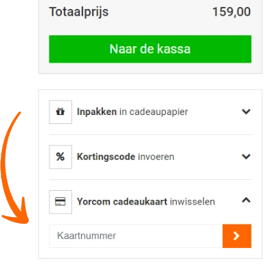Het invulvak voor de cadeaukaartcode in de winkelmand