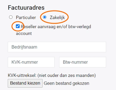 De optie btw-verlegd account bij het aanmaken van een zakelijk Yorcom account